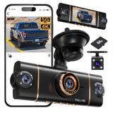 XYGCACO 4K Dash Cam Front and Rear, WiFi Dash Camera for Cars with App | 4K+1080P*3 FHD Dash Cam, 64G Card Included, G-Sensor Emergency Lock, 8 IR Lamps Night Vision, 24H Parking Monitor, Black Gold