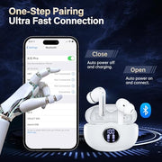 Fhumsh Wireless Earbuds, Bluetooth 5.3 Headphones HiFi Stereo 50H Playback LED Digital Display Ear Buds with ENC Noise Canceling Headset, IPX7 Waterproof Earphones for Gym/Running/Work（White）