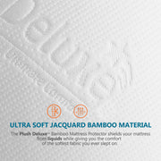 PlushDeluxe Bamboo Waterproof Mattress Protector, King Size, Ultra Soft | Breathable, Noiseless, Hypoallergenic, Washable, 76x80" Up to 18" Deep, Viscose Derived from Bamboo Mattress Cover, White