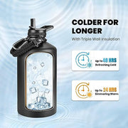 RAYMYLO One Gallon Water Bottle Insulated 128 oz, Stainless Steel | Triple Walled Vacuum (Cold for 48 Hrs), Leak Proof & Non-BPA, Large Water Flask Jug with Paracord Handle & Straw Spout Lids