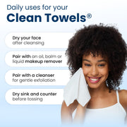 Clean Skin Club Clean Towels XL®, 100% USDA Biobased Face Towel, Disposable Face Towelette, Eczema Association Accepted, Makeup Remover Dry Wipes, Ultra Soft, 1 Pack, 50 Ct