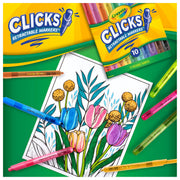 Crayola Clicks Retractable Tip Markers (10ct), Washable Cone Tip Art Marker Set, Cute Aesthetic School Supplies, Classroom Must Haves, Ages 8+
