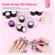 SAVILAND Non-Sticky 3D Sculpting Gel for Nail Art, 12 Colors Black White | No-Wipe, For Hand Carving 3D Art Design, Plant-Based Formula, Soak-Off, With Dual-End Sculpture Pen, Home and Salon Use