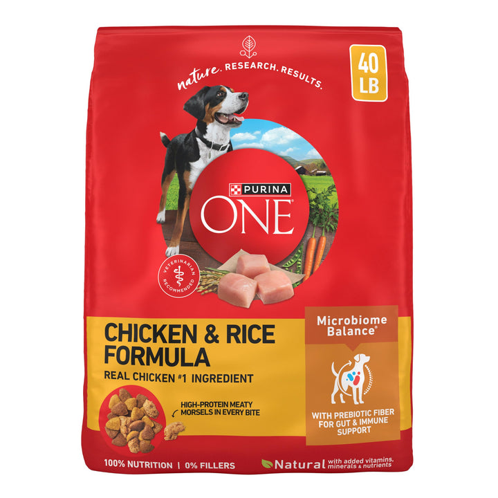 Purina ONE Chicken and Rice Formula Natural Dog Food | Dry dog food for digestive and gut health support, made with real chicken as the first ingredient, Microbiome Balance