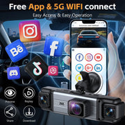 4 Channel 360° Dash Cam Front and Rear Inside, 64GB Card Included | 4K+1080P*3 FHD Car Camera, 5GHz WiFi/App Control 8 IR Lamps Night Vision 24H Parking Mode G-Sensor Loop Recording (Gunmetal)