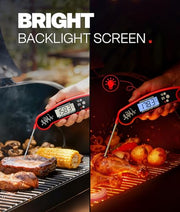 Meat Thermometer Digital, 1-2 Sec Instant Read, Food, Cooking, Grilling | Bright Backlit Display, Waterproof for Air Fryer, Smoker, Candy, Kitchen Gadgets, BBQ Essentials, Gift for Men Husband, Red