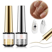 modelones Chrome Liner Gel Nail Polish Gold Silver Built-in Fine Brush | Metallic Nail Art Gel French Tip Mirror Effect No Powder Needed Paint Draw Swirl Design Long Lasting DIY U V Manicure Stuff