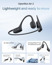 SHOKZ OpenRun Air 2 Bone Conduction Open-Ear Bluetooth Headphones，Black | Bundle with Hair Band；26.4g lightweight; Secure fit; PremiumPitch 3.0 sound; IP67; 10H battery; Running/cycling/hiking