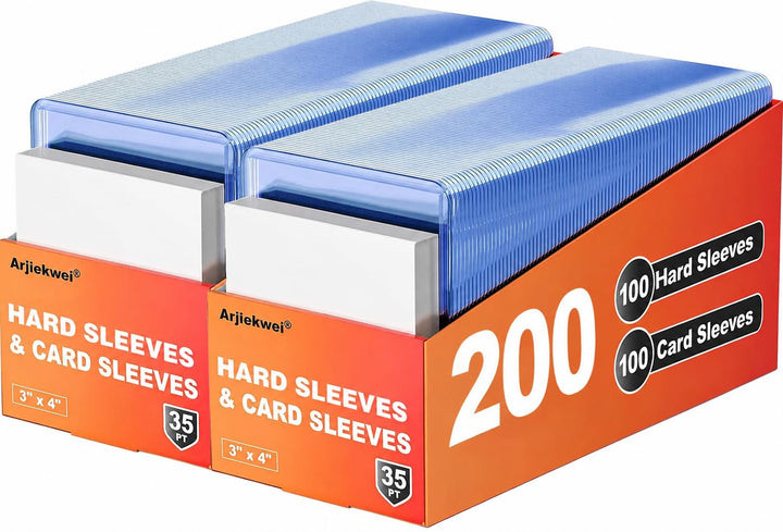 400 Card Sleeves Hard Plastic, Arjiekwei 3"X 4" Trading Card Holder, 35PT | Baseball Cards Protectors for Sports Football Game Cards (200 Hard Sleeves + 200 Soft Sleeves)