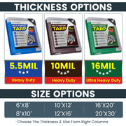 TICONN Heavy Duty Tarp Cover Waterproof, Extra Thick UV Resistant Tarpaulin | 5.5 Mil-6'x8', Double-Sided Tear-Resistant Material, Reinforced Corners, Rust-Resistant Grommets, for Camping, Car, Outdoor