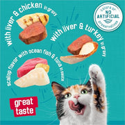 Friskies Purina Tasty Treasures Cat Food, Prime Filets Variety, (12) 5.5 oz | Chicken and tuna, chicken, ocean fish and turkey wet cat food in gravy or sauce, 100% complete & balanced for adult cats