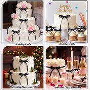 30 Pack Bow Cake Toppers Black Ribbon Bows for Cake Halloween Party Decor | Black Ribbon Bow Halloween Party Decorations Birthday Decorations for Baby Shower, Wedding, Engagement, Bachelorette Party