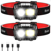 Blukar LED Headlamp Rechargeable, 2000L Super Bright Headlight Flashlight | 8 Modes & Stepless Dimming, Spotlight & Floodlight, Motion Sensor, IPX5 Waterproof for Camping,Hiking,Running,Fishing -2 Pack