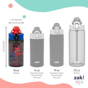 Zak Designs Marvel Spider-Man Sage 16oz Leak-Proof Straw Kids Water Bottle | BPA Free, Durable Plastic, Cupholder Friendly, Dishwasher Safe, Easy to Clean, Lid Lock, Handle, For School, Home, Travel