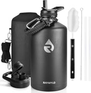 RAYMYLO One Gallon Water Bottle Insulated 128 oz, Stainless Steel | Triple Walled Vacuum (Cold for 48 Hrs), Leak Proof & Non-BPA, Large Water Flask Jug with Paracord Handle & Straw Spout Lids