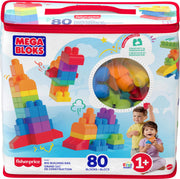 MEGA BLOKS First Builders Big Building Bag Toddler Blocks Toy Blue | 80 Colorful Pieces, Creative Open-Ended Play, Storage, Blue, Preschool Kids Ages 1+ Years, Easy to Build