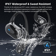 Open Ear Wireless Earbuds Bluetooth Headphones, 80H Playtime Stereo Ear Buds with ENC Noise Cancelling, Fast Charging, IPX7 Waterproof Sports Earphones with Earhook for Running/Workouts (Black)
