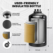 RAYMYLO One Gallon Water Bottle Insulated 128 oz, Stainless Steel | Triple Walled Vacuum (Cold for 48 Hrs), Leak Proof & Non-BPA, Large Water Flask Jug with Paracord Handle & Straw Spout Lids