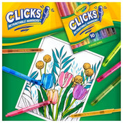 Crayola Clicks Retractable Tip Markers (10ct), Washable Cone Tip Art Marker Set, Cute Aesthetic School Supplies, Classroom Must Haves, Ages 8+