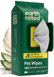 Earth Rated Dog Wipes for Paws & Butt, Deodorizing, Unscented, 100ct | Hypoallergenic, 3-in-1 Cleaning and Hydrating, for Grooming Paws, Body and Butt