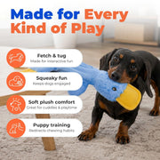 Best Pet Supplies Interactive Squeaky Dog Toy - Crinkle Duck, Blue | Stuffing Free Body, Soft, Squeaks & Crinkles, No Mess, Perfect for Moderate Chewers, Toss and Fetch Play