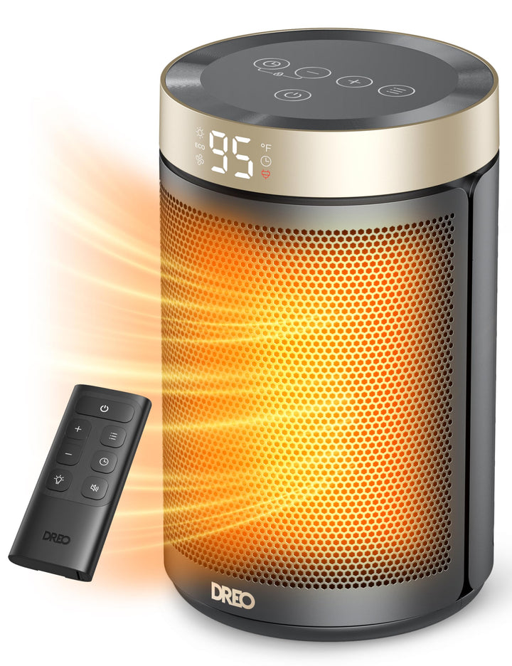 DREO Space Heater, Portable Electric Heaters for Indoor Use with Thermostat | 2026 Upgraded, 34dB Quiet, 12H Timer, 5 Mode, Remote, 1500W PTC Ceramic Fast Safety Heat for Office Bedroom Home, Gold