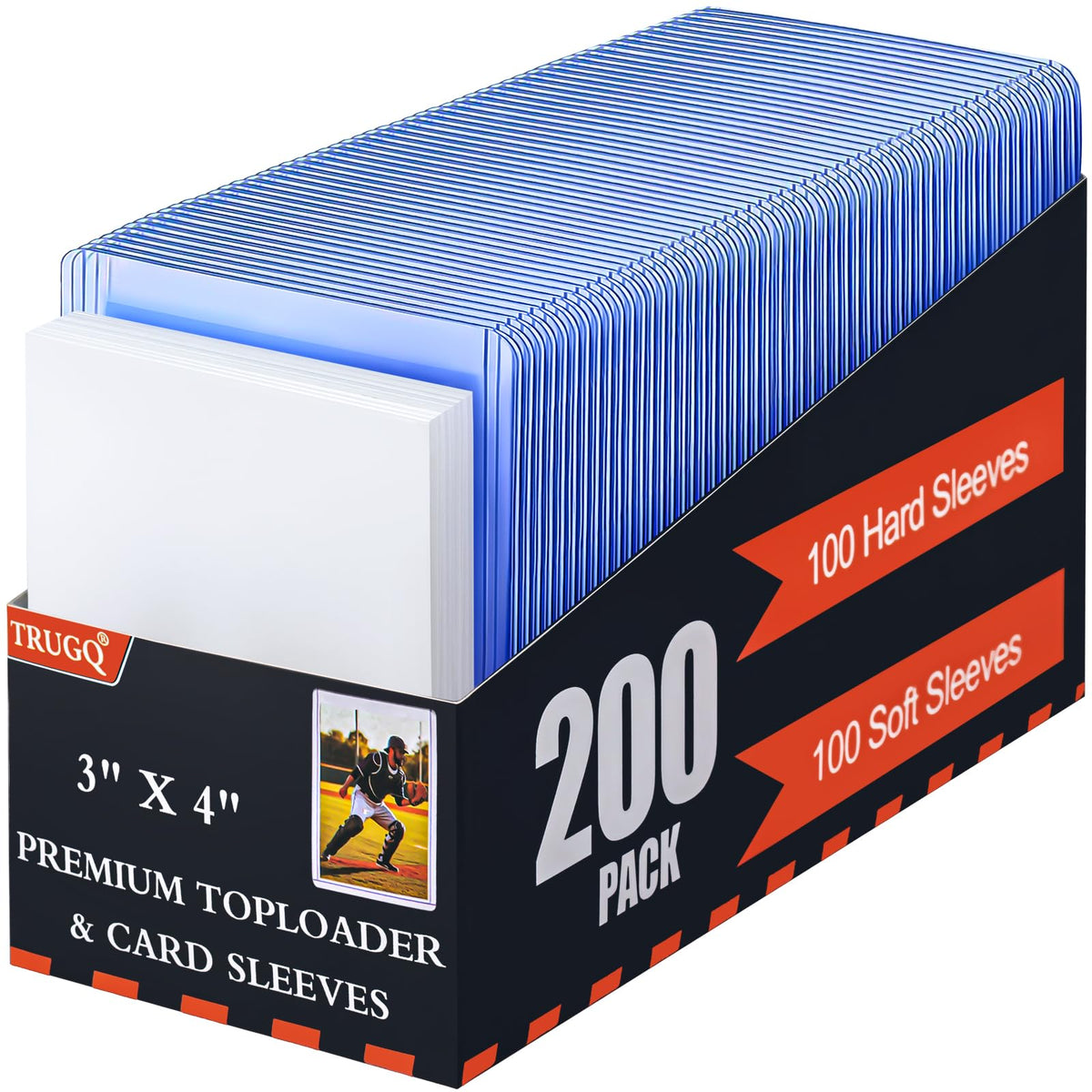 TRUGQ 3"x4" Toploaders Card Protectors,100 Hard Holders + 100 Soft Sleeves | 35PT Standard Size for Baseball, Football & Sports Trading Cards