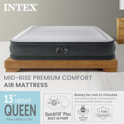 Intex 64417ED 22in Queen Dura-Beam Comfort Plush High-Rise Inflatable Air Mattress with Built in Pump for Travel and Camping, 600lb Weight Capacity