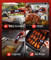 Meat Thermometer Digital, 1-2 Sec Instant Read, Food, Cooking, Grilling | Bright Backlit Display, Waterproof for Air Fryer, Smoker, Candy, Kitchen Gadgets, BBQ Essentials, Gift for Men Husband, Red