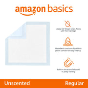 Amazon Basics Leak-Proof Dog and Puppy Potty Training Pee Pads with Quick-Dry 5-Layer Super Absorbent Design, Regular Size 22 x 22 inch, Blue & White, 100 Count