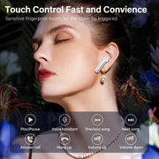 Fhumsh Wireless Earbuds, Bluetooth 5.3 Headphones HiFi Stereo 50H Playback LED Digital Display Ear Buds with ENC Noise Canceling Headset, IPX7 Waterproof Earphones for Gym/Running/Work（White）