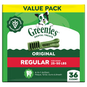 Greenies Regular Dental Dog Treats, Original Chicken Flavor, 36 Count | Veterinarian-recommended, supports oral health & freshens breath, clean to gumline, for dogs 25-50 lbs, chicken flavor