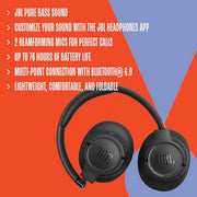 JBL Tune 730BT - Wireless Over-Ear Headphones - Black | JBL Pure Bass Sound, Customize your sound with the JBL Headphones App, 2 beamforming mics for perfect calls