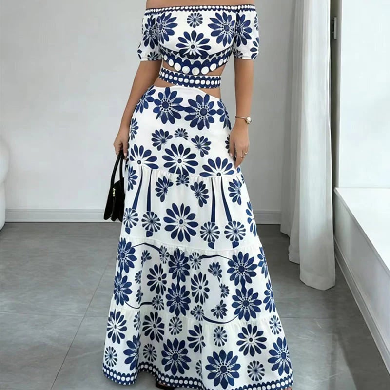🌺 LIMITED-TIME 49% OFF! 💥 Women's Off-Shoulder Waist Cutout Daisy Printed Resort Dress – Flowy, Breezy, Tropical Chic ✨