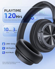 Hybrid Active Noise Cancelling Headphones 120H Playtime Wireless Headphones Bluetooth 6.0 Over Ear Headphones with 6 ENC HD Call Mic, Hi-Res 360° Spatial Audio ANC Headphone for Travel Workout Black