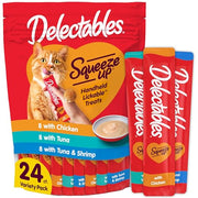 Delectables Squeeze Up Variety Pack, Creamy Squeezable Puree, Lickable Wet Cat Treats, Grain Free, No Added Fillers, No By-Products, No Added Preservatives, 0.5 Ounces Tube, 24 Tubes Total