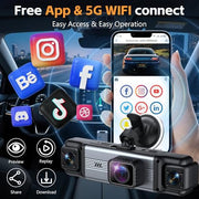 4 Channel 360° Dash Cam Front and Rear Inside, 64GB Card Included | 4K+1080P*3 FHD Car Camera, 5GHz WiFi/App Control 8 IR Lamps Night Vision 24H Parking Mode G-Sensor Loop Recording (Gunmetal)