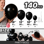 PartyWoo Black Balloons 140pcs Different Sizes of 18 12 10 5 Inch | Balloons for Baby Shower Birthday Graduation Casino Gaming Anniversary Retirement Baby Party Decorations Black-Y18