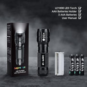 Lepro LED White Light Flashlight, High Lumens Waterproof Adjustable Focus | Small, lightweight. For outdoor, camping, emergency, tactical use. AAA batteries included. Adjustable zoom focus.