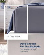Queen Fitted Sheet, Ultra Soft Fits Up to 15 Inch Deep Pocket, Grey | Hotel Comfort, Cooling & Breathable Cotton like Polyester, Easy Fit, Wrinkle & Fade Resistant, Snug Fit, Easy Care, Oeko-Tex