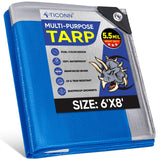 TICONN Heavy Duty Tarp Cover Waterproof, Extra Thick UV Resistant Tarpaulin | 5.5 Mil-6'x8', Double-Sided Tear-Resistant Material, Reinforced Corners, Rust-Resistant Grommets, for Camping, Car, Outdoor
