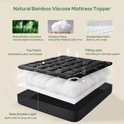 BEDLORE Queen Mattress Topper, Thick Soft Pillow Top Bed Topper | Viscose Bamboo, Stretchable Pockets Fit 6”-18”, Breathable Mattress Topper for Back Pain Relief and Hot Sleepers(Dark Gray)