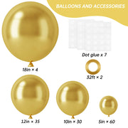 RUBFAC Gold Balloons Different Sizes Chrome Gold Balloon Arch Kit 129pcs | Metallic Gold Balloon Garland Arch Kit for Christmas Halloween Graduation Party Wedding Holiday Happy Birthday Decoration
