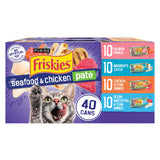 Purina Friskies Pate Wet Cat Food Variety, Seafood & Chicken, (40) 5.5 oz | Moist cat food with real seafood or chicken, smooth easy-to-chew pate texture, 40-count variety pack to stock up