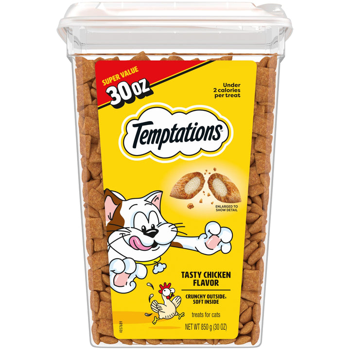 Temptations Classic Crunchy and Soft Cat Treats, Tasty Chicken, 30 oz | Under 2 calories per treat, crunchy outside & soft inside, resealable tub, 100% complete & balanced, snack, meal or topper
