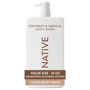 Native Clean Body Wash, Gentle & pH-balanced for Sensitive Skin, 24-Hr Freshness for Women & Men, Vegan & Cruelty-Free, Free of Sulfates, Parabens & Phthalates, Coconut & Vanilla, 36 oz