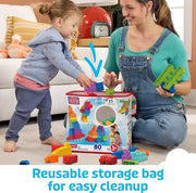 MEGA BLOKS First Builders Big Building Bag Toddler Blocks Toy Blue | 80 Colorful Pieces, Creative Open-Ended Play, Storage, Blue, Preschool Kids Ages 1+ Years, Easy to Build