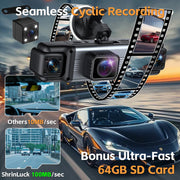 4 Channel 360° Dash Cam Front and Rear Inside, 64GB Card Included | 4K+1080P*3 FHD Car Camera, 5GHz WiFi/App Control 8 IR Lamps Night Vision 24H Parking Mode G-Sensor Loop Recording (Gunmetal)
