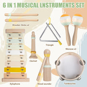 Baby Musical Instruments-Montessori Wooden Toys for Toddlers | Neutral Colors Percussion Instruments Set with Modern Boho Xylophone for Kids Preschool Educational (Neutral)