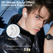Fhumsh Wireless Earbuds, Bluetooth 5.3 Headphones HiFi Stereo 50H Playback LED Digital Display Ear Buds with ENC Noise Canceling Headset, IPX7 Waterproof Earphones for Gym/Running/Work（White）